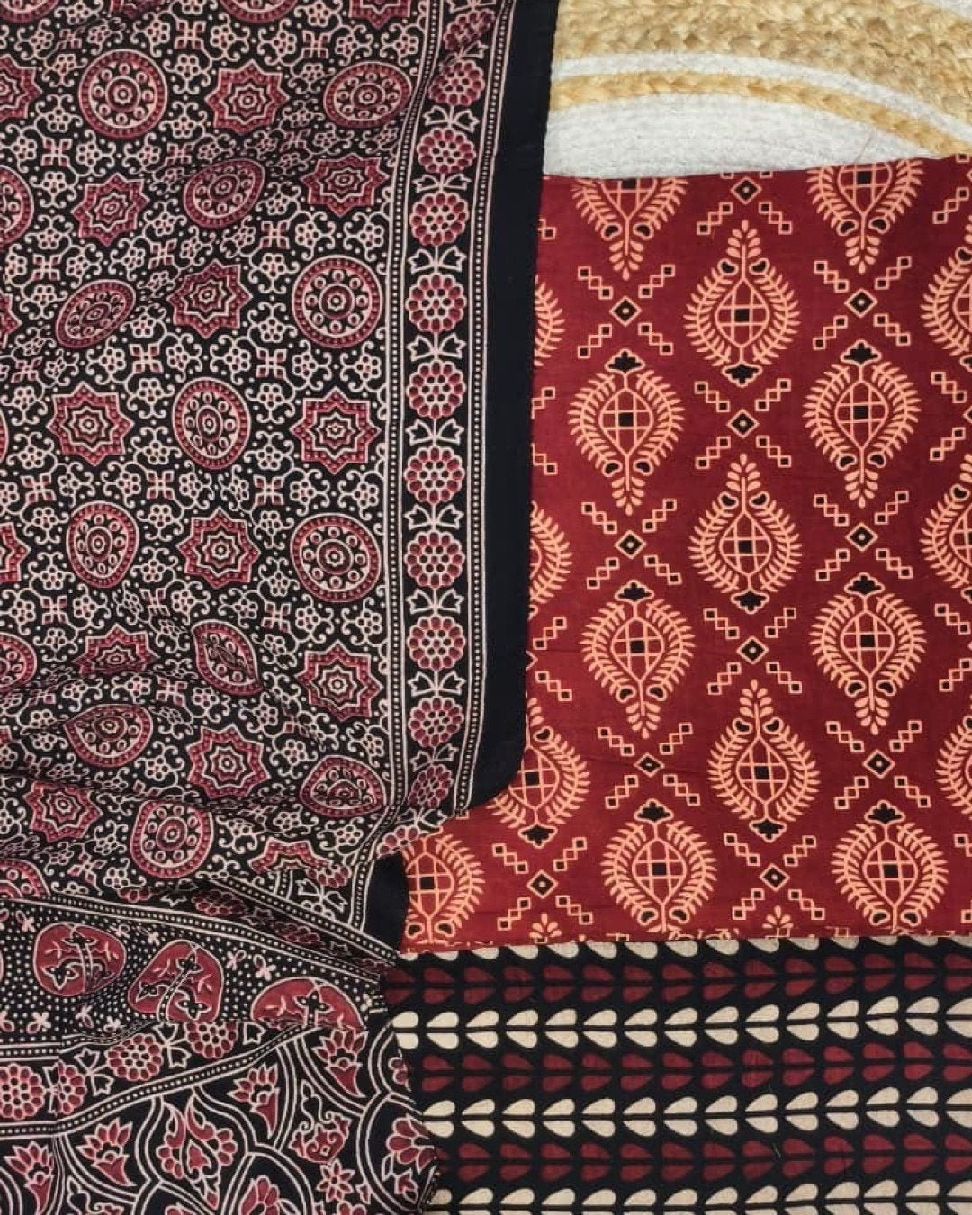 TAS Auto Crop Upper - Pure Cotton Ajrakh Screen Print Natural Dye 3-Piece Suit 06