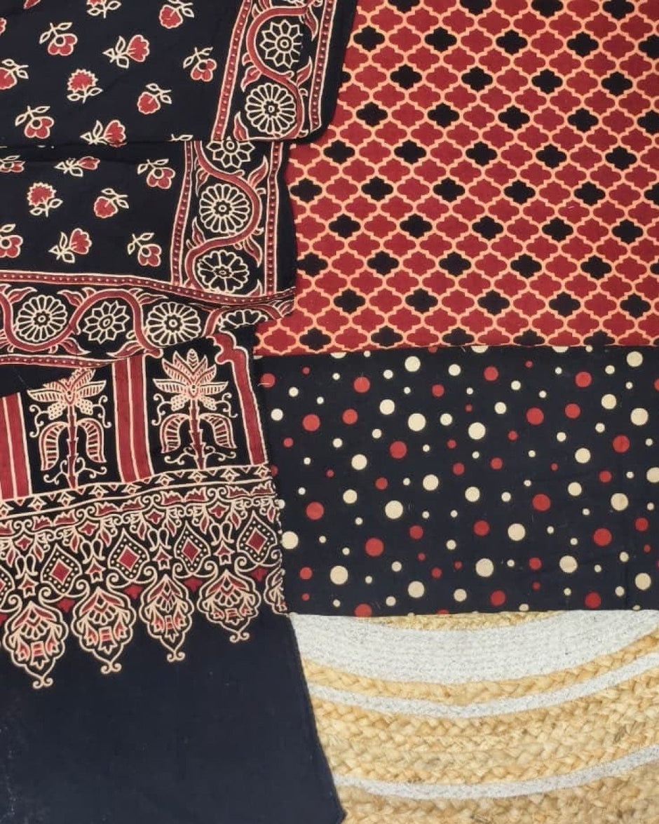 TAS Auto Crop Lower - Pure Cotton Ajrakh Screen Print Natural Dye 3-Piece Suit 08