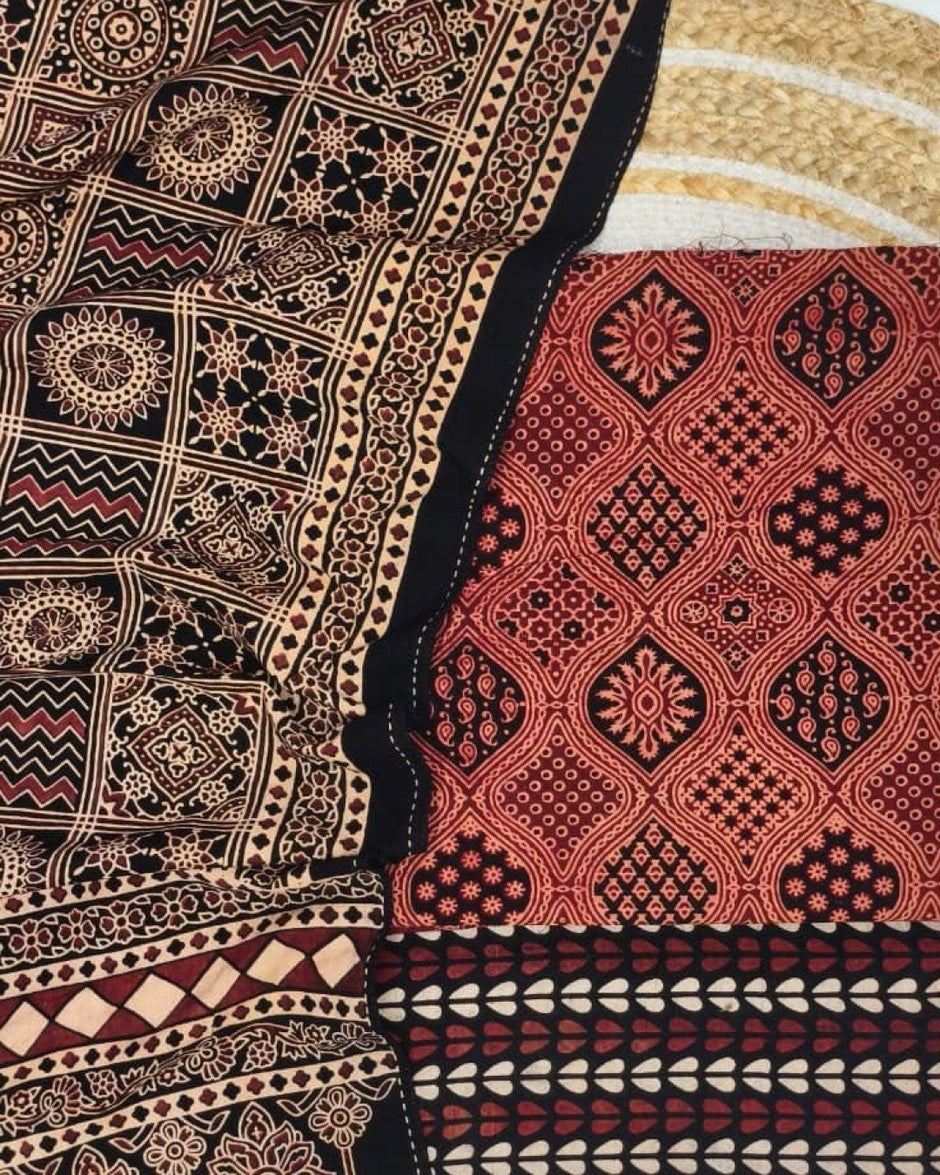 TAS Auto Crop Upper - Pure Cotton Ajrakh Screen Print Natural Dye 3-Piece Suit 10