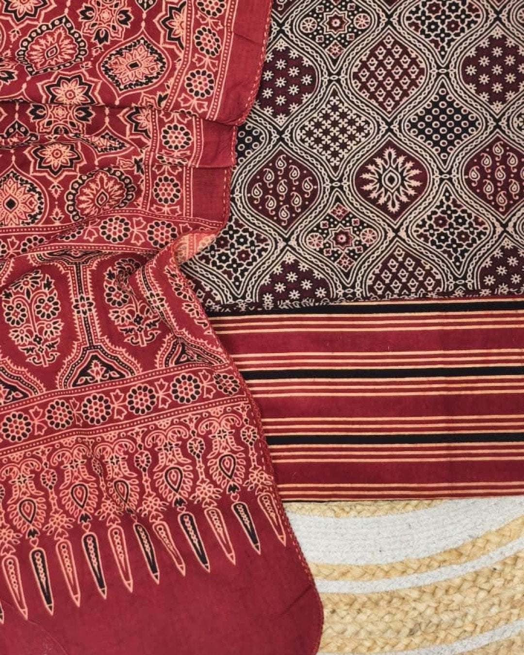 TAS Auto Crop Lower - Pure Cotton Ajrakh Screen Print Natural Dye 3-Piece Suit 11