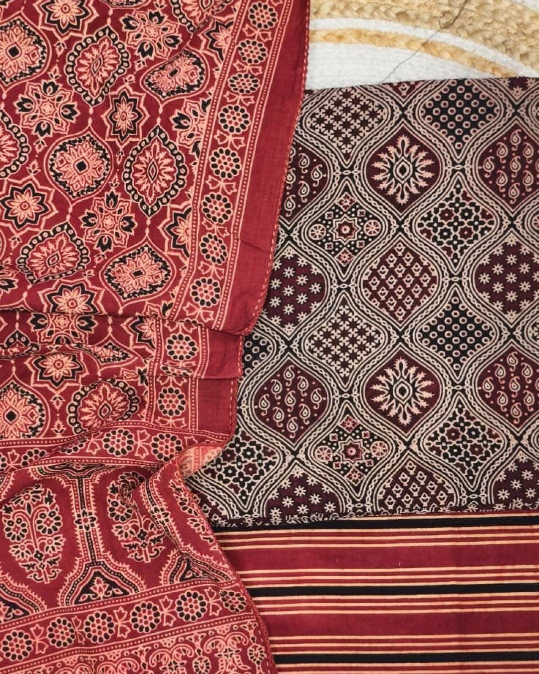 TAS Auto Crop Upper - Pure Cotton Ajrakh Screen Print Natural Dye 3-Piece Suit 11