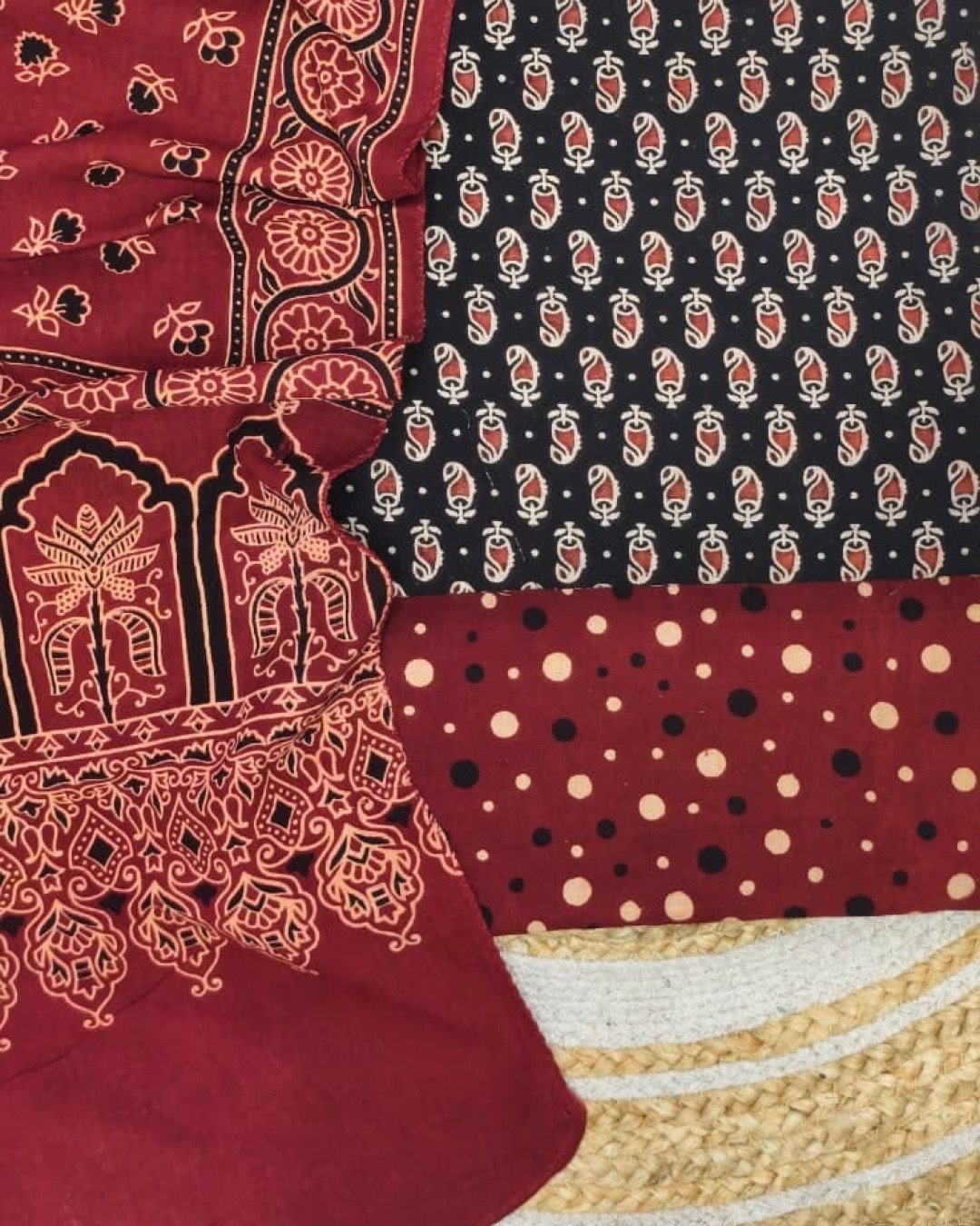 TAS Auto Crop Lower - Pure Cotton Ajrakh Screen Print Natural Dye 3-Piece Suit 13