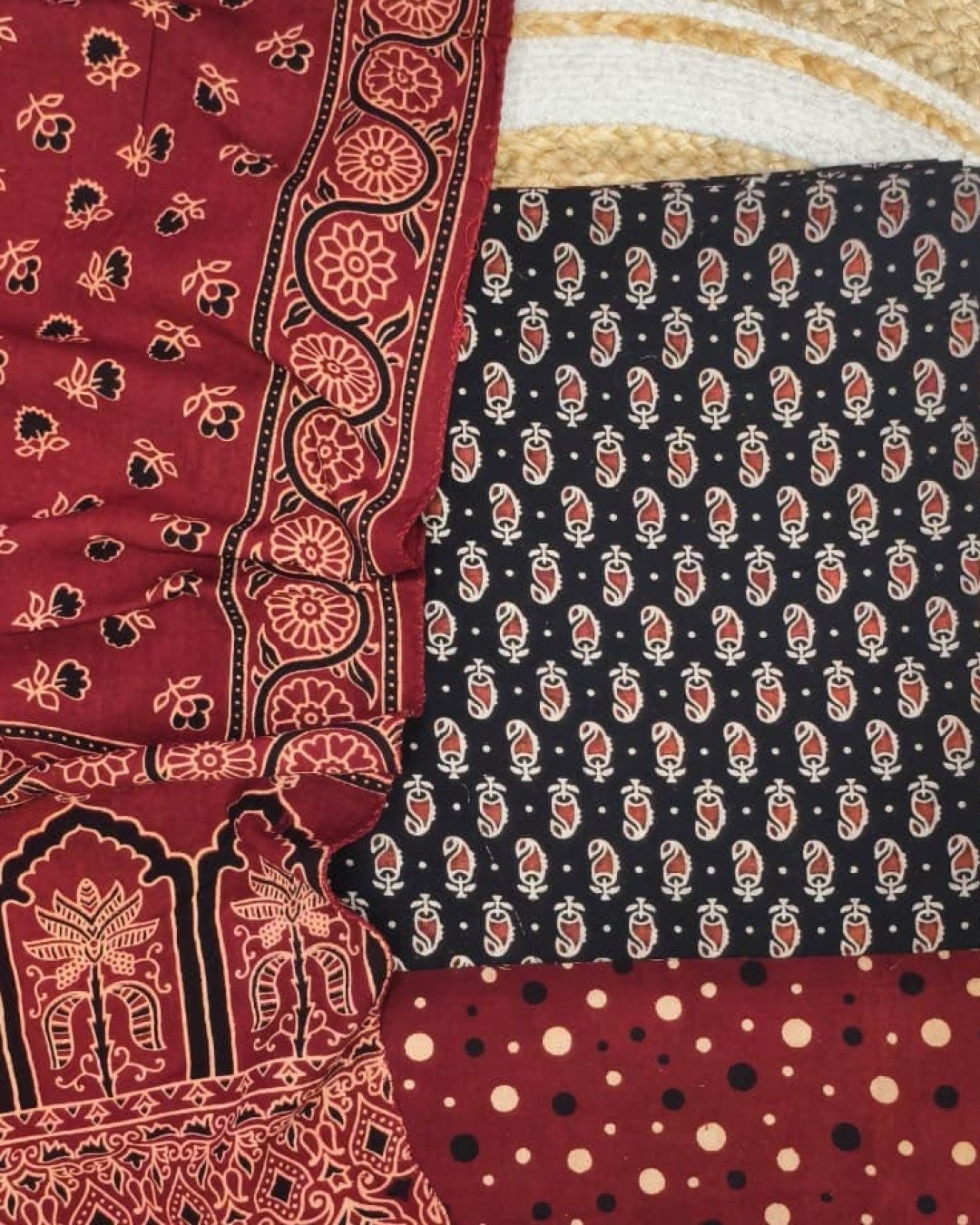 TAS Auto Crop Upper - Pure Cotton Ajrakh Screen Print Natural Dye 3-Piece Suit 13