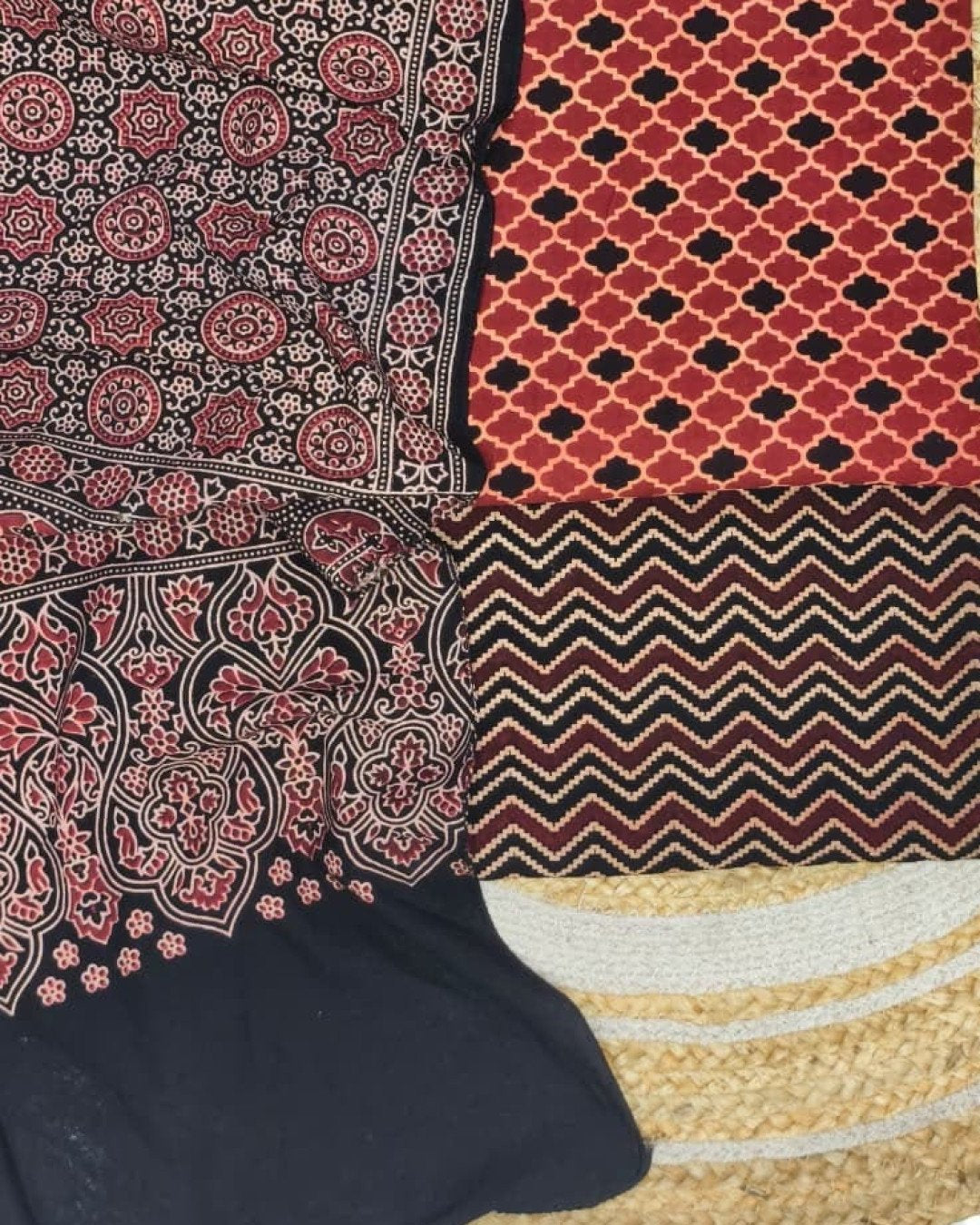 TAS Auto Crop Lower - Pure Cotton Ajrakh Screen Print Natural Dye 3-Piece Suit 14