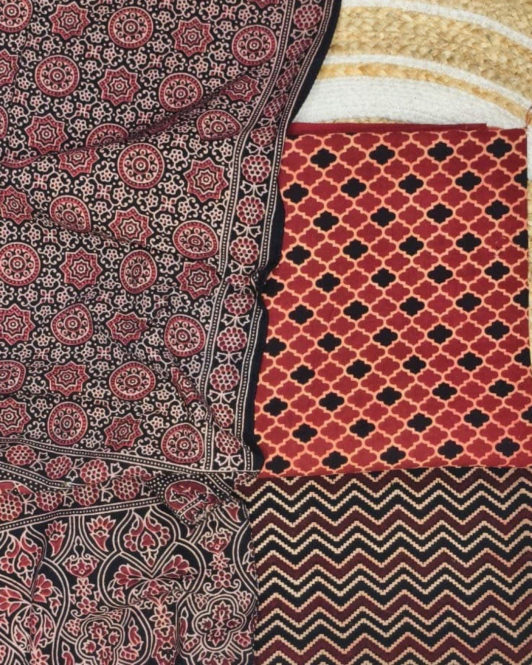 TAS Auto Crop Upper - Pure Cotton Ajrakh Screen Print Natural Dye 3-Piece Suit 14