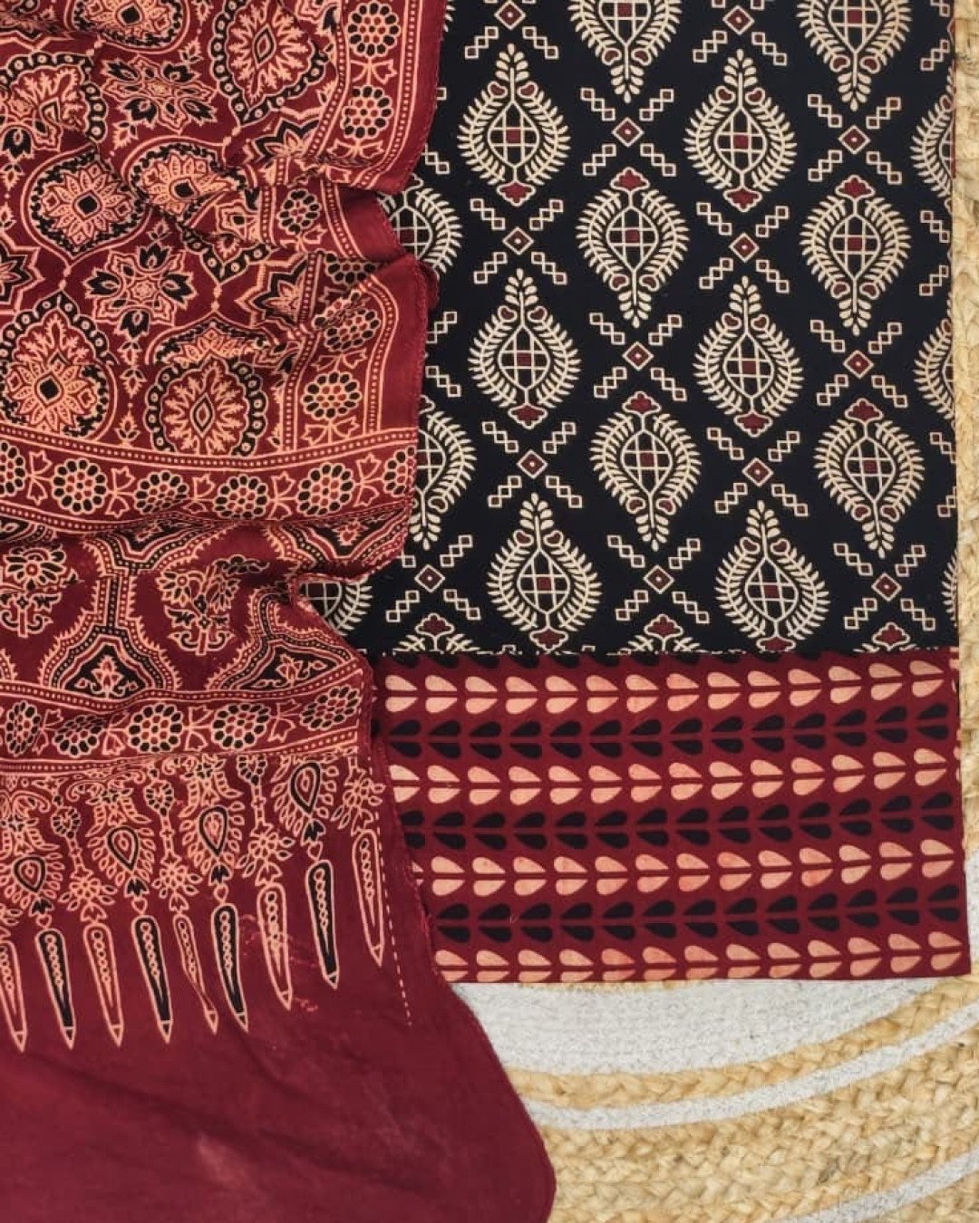 TAS Auto Crop Lower - Pure Cotton Ajrakh Screen Print Natural Dye 3-Piece Suit 16