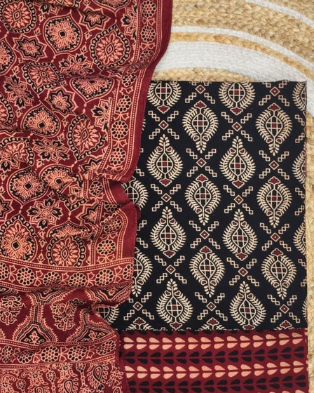 TAS Auto Crop Upper - Pure Cotton Ajrakh Screen Print Natural Dye 3-Piece Suit 16