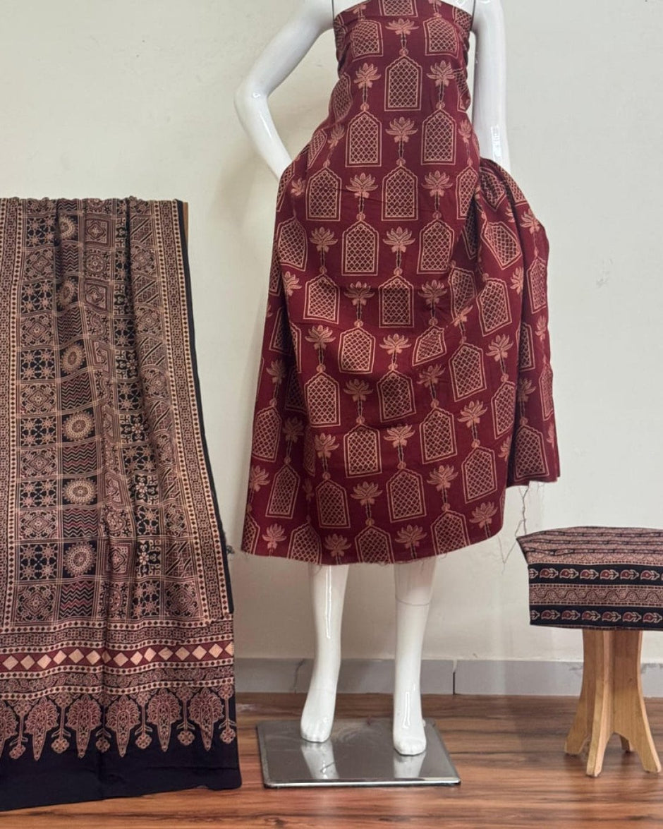 TAS Auto Crop Lower - Pure Cotton Ajrakh Screen Print Natural Dye 3-Piece Suit 18
