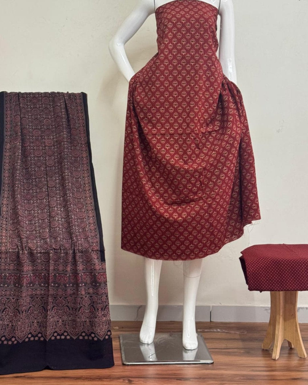 TAS Auto Crop Lower - Pure Cotton Ajrakh Screen Print Natural Dye 3-Piece Suit 19