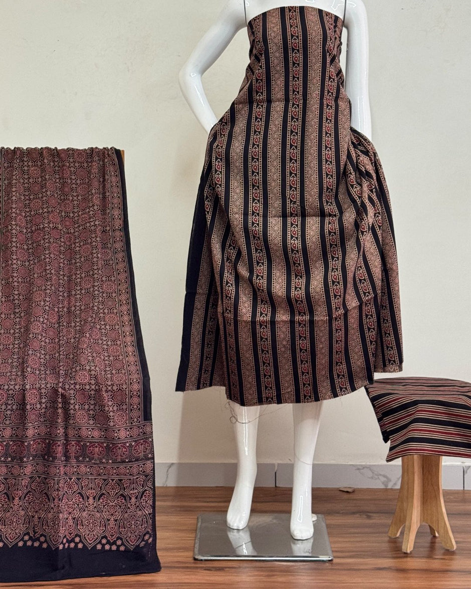 TAS Auto Crop Lower - Pure Cotton Ajrakh Screen Print Natural Dye 3-Piece Suit 21