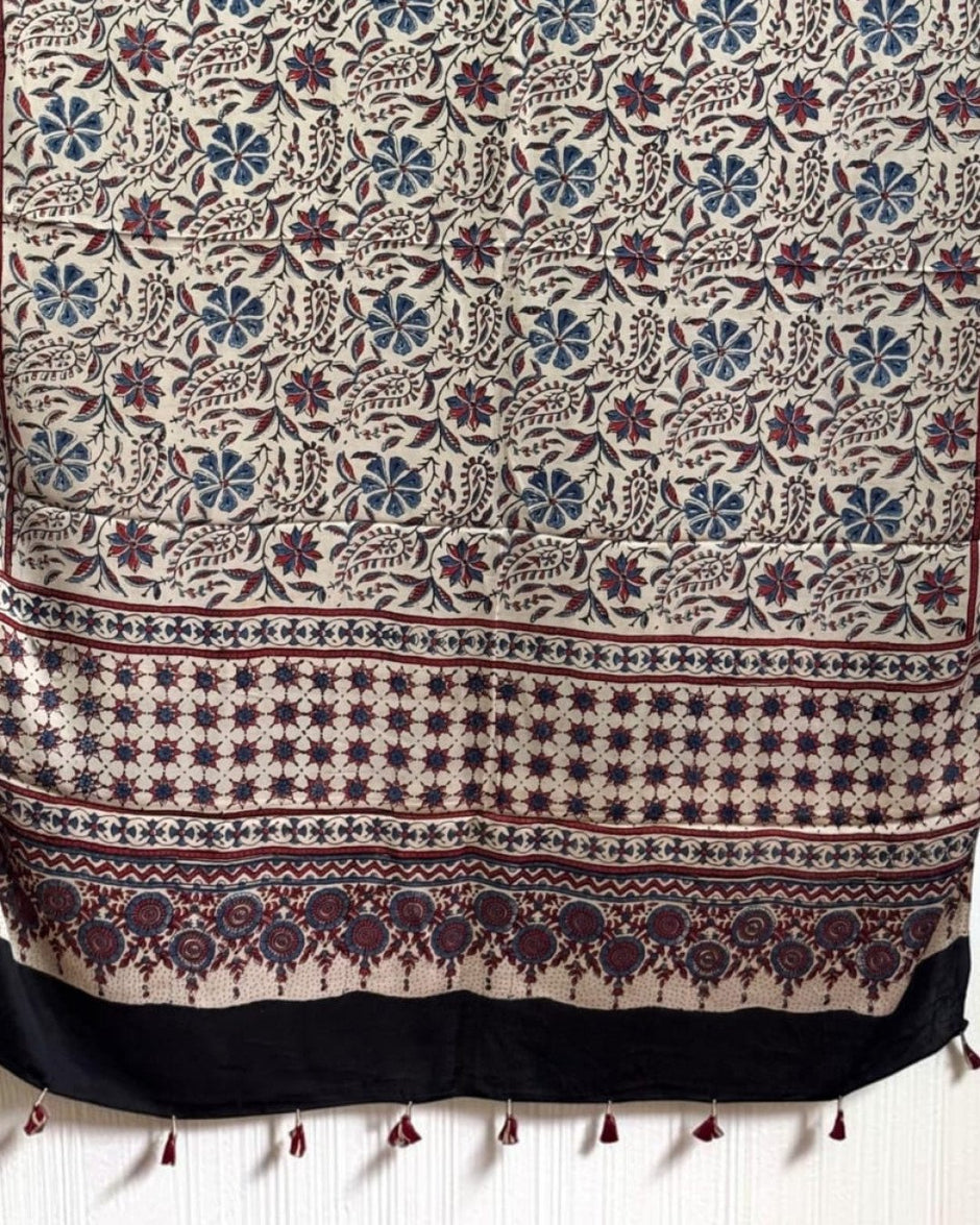 TAS Auto Crop Lower - Ajrakh Modal Silk Natural Dye Dupatta with Tassels 01