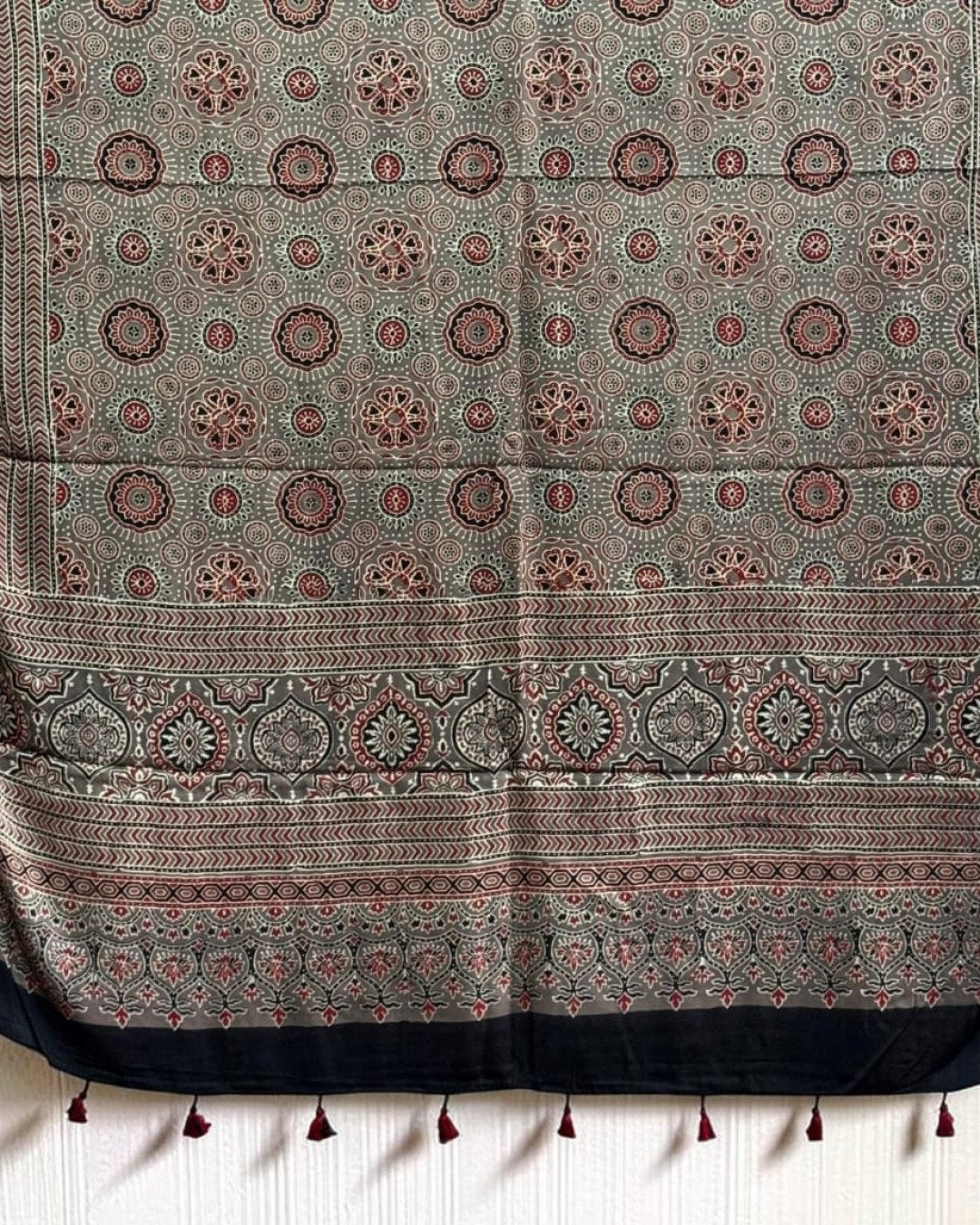 TAS Auto Crop Lower - Ajrakh Modal Silk Natural Dye Dupatta with Tassels 02
