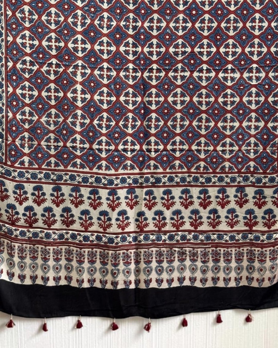 TAS Auto Crop Lower - Ajrakh Modal Silk Natural Dye Dupatta with Tassels 03