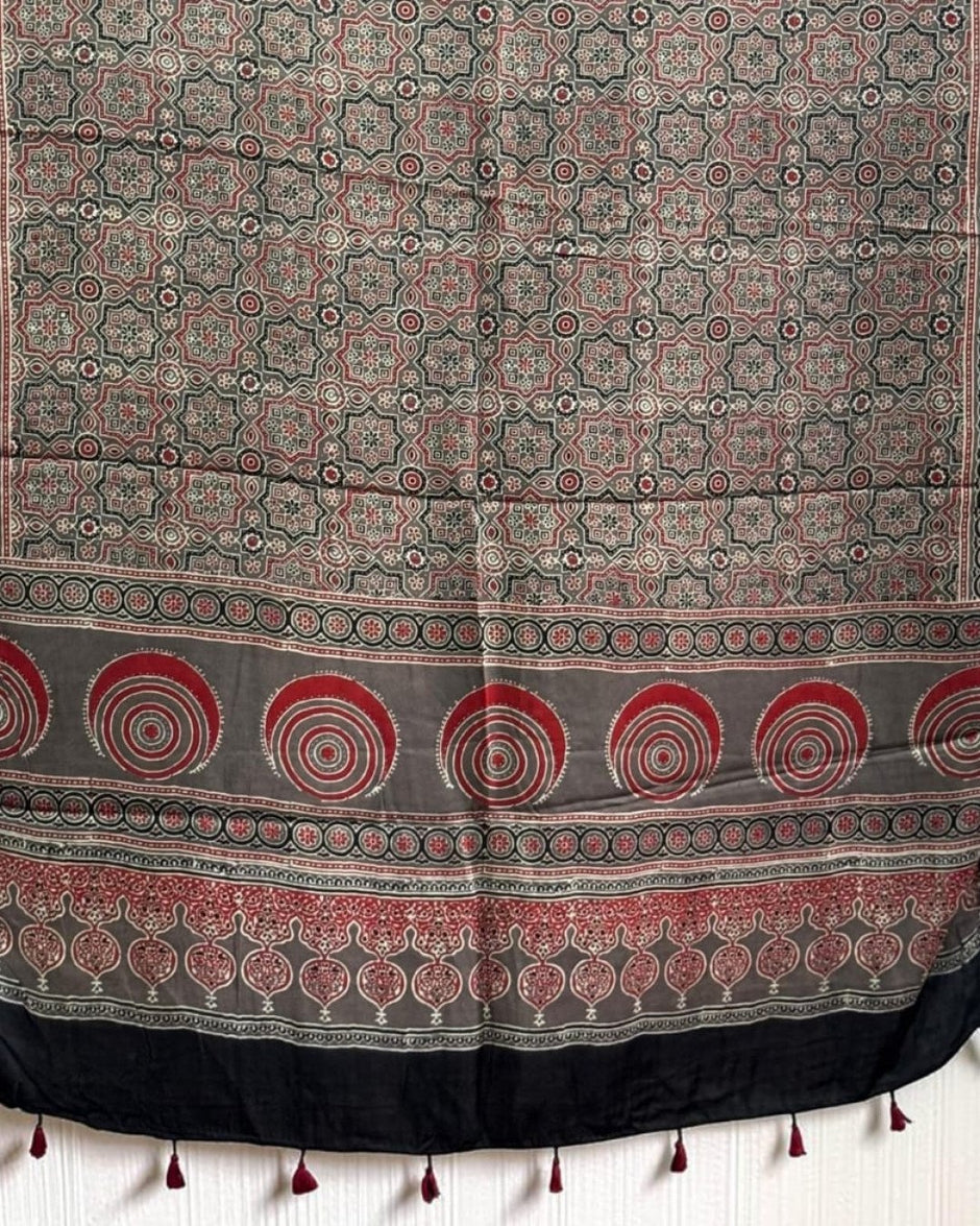 TAS Auto Crop Lower - Ajrakh Modal Silk Natural Dye Dupatta with Tassels 04
