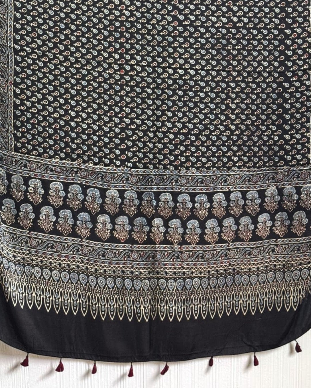 TAS Auto Crop Lower - Ajrakh Modal Silk Natural Dye Dupatta with Tassels 06