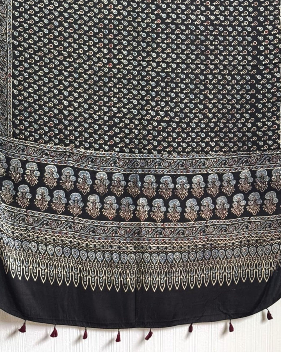TAS Auto Crop Lower - Ajrakh Modal Silk Natural Dye Dupatta with Tassels 06