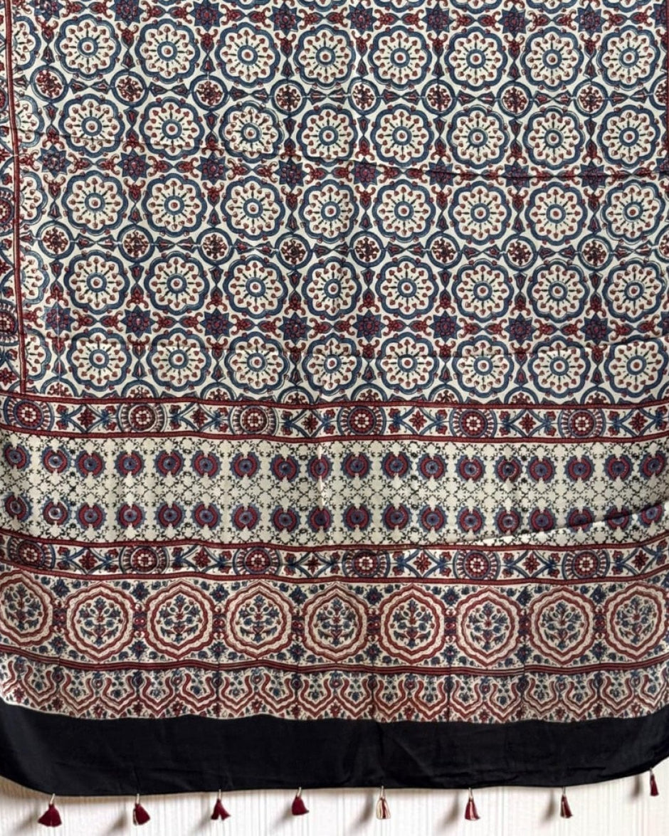 TAS Auto Crop Lower - Ajrakh Modal Silk Natural Dye Dupatta with Tassels 07