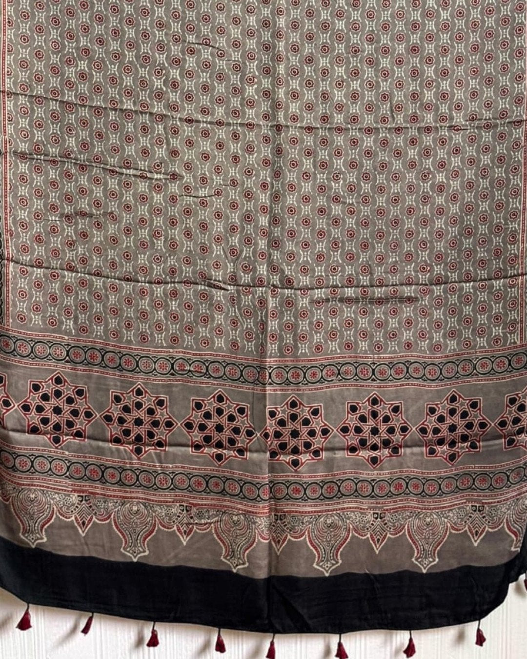 TAS Auto Crop Lower - Ajrakh Modal Silk Natural Dye Dupatta with Tassels 08