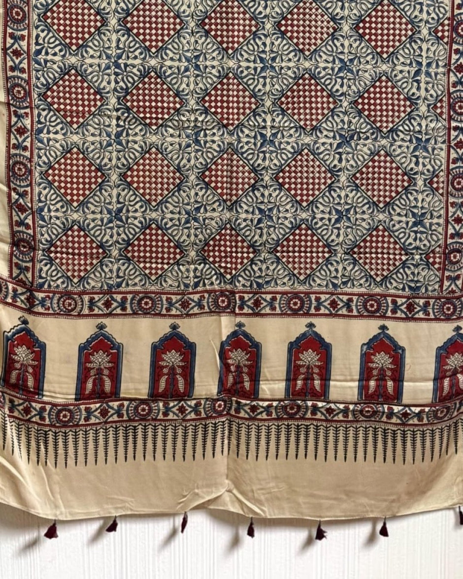 TAS Auto Crop Lower - Ajrakh Modal Silk Natural Dye Dupatta with Tassels 12