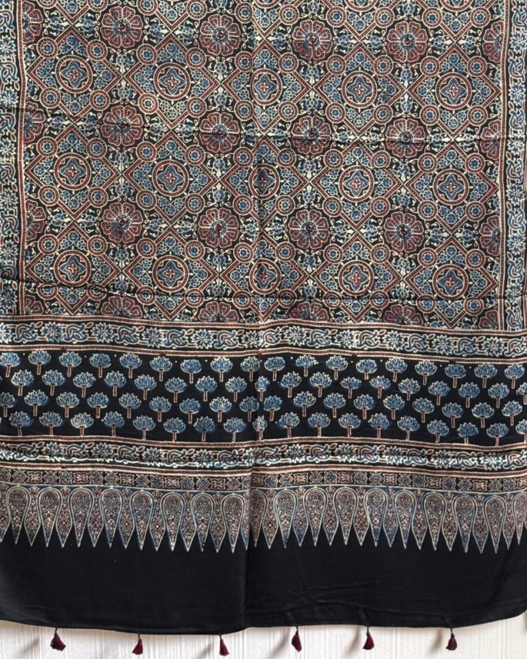 TAS Auto Crop Lower - Ajrakh Modal Silk Natural Dye Dupatta with Tassels 13