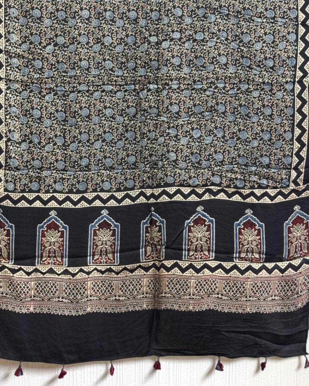 TAS Auto Crop Lower - Ajrakh Modal Silk Natural Dye Dupatta with Tassels 14