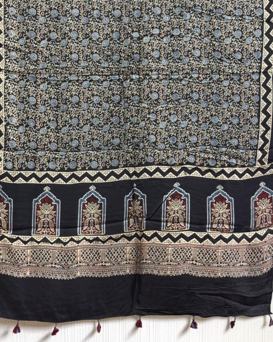 TAS Auto Crop Lower - Ajrakh Modal Silk Natural Dye Dupatta with Tassels 14