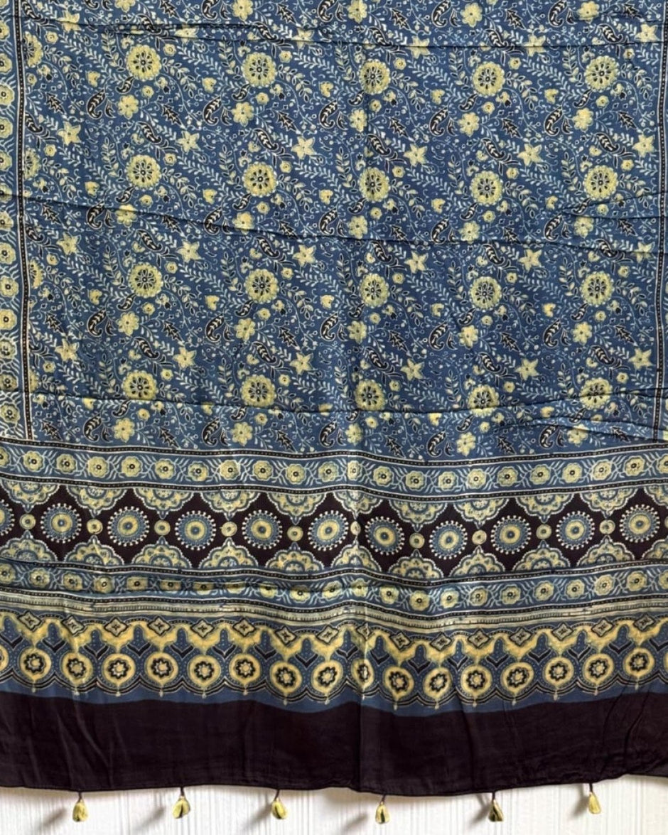 TAS Auto Crop Lower - Ajrakh Modal Silk Natural Dye Dupatta with Tassels 15