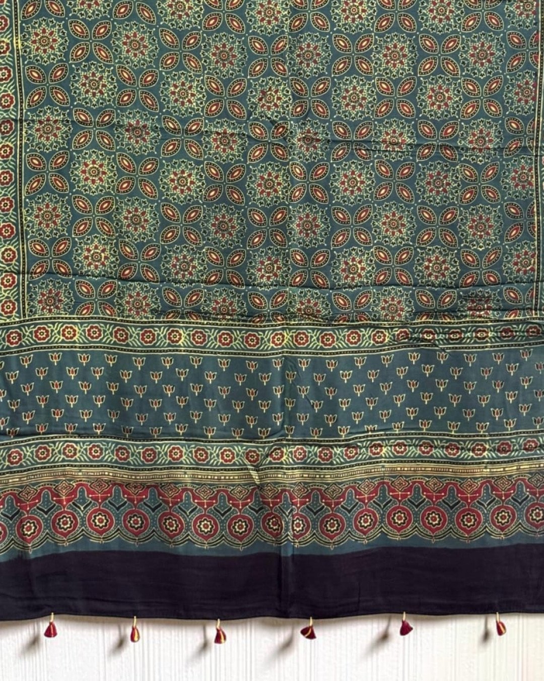 TAS Auto Crop Lower - Ajrakh Modal Silk Natural Dye Dupatta with Tassels 16