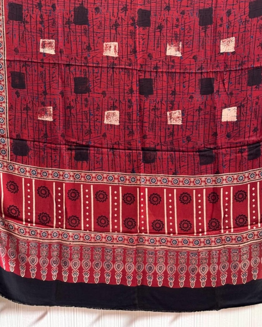 TAS Auto Crop Lower - Ajrakh Modal Silk Natural Dye Dupatta with Tassels 17