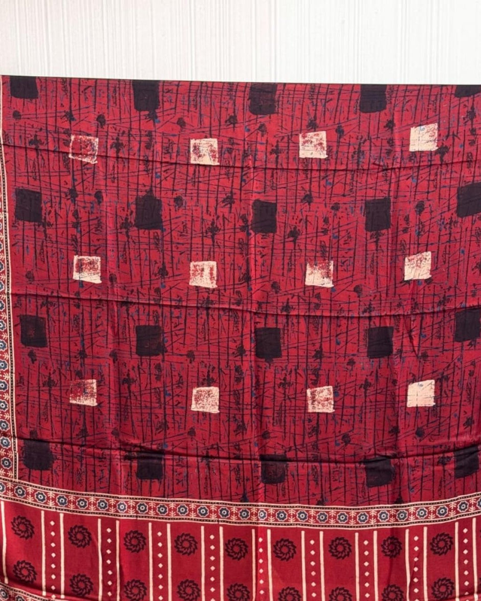 TAS Auto Crop Upper - Ajrakh Modal Silk Natural Dye Dupatta with Tassels 17