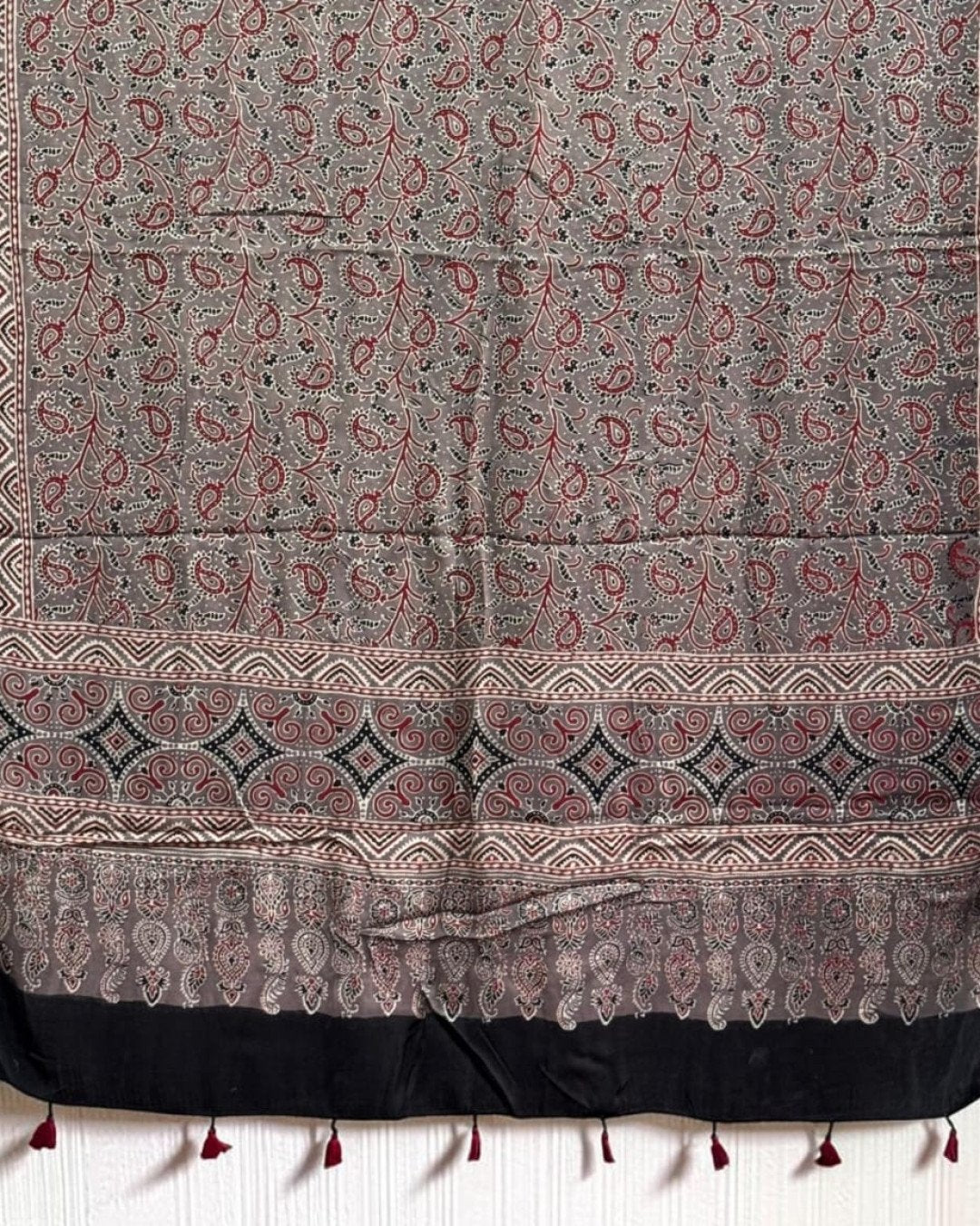 TAS Auto Crop Lower - Ajrakh Modal Silk Natural Dye Dupatta with Tassels 18