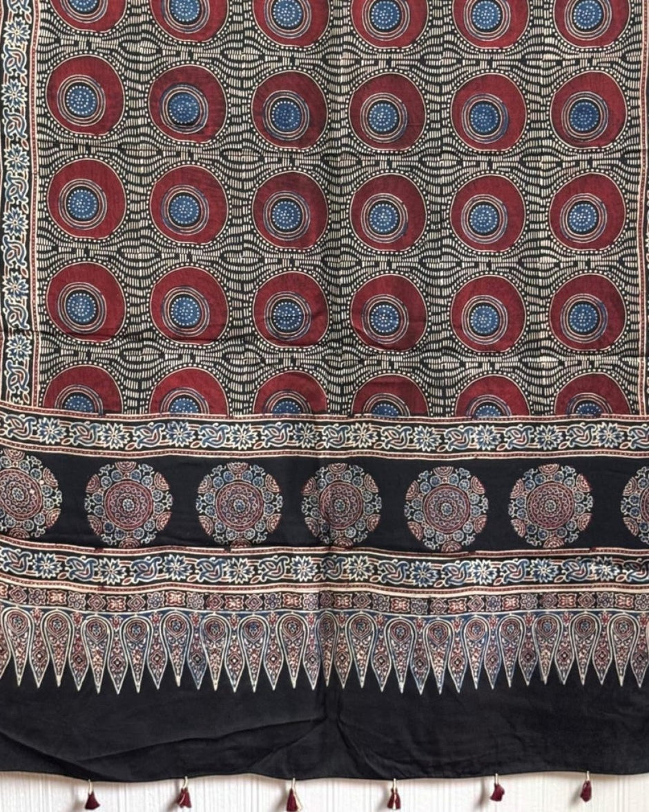 TAS Auto Crop Lower - Ajrakh Modal Silk Natural Dye Dupatta with Tassels 19