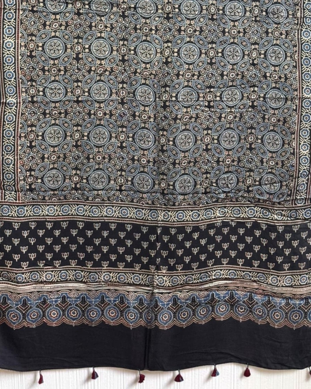 TAS Auto Crop Lower - Ajrakh Modal Silk Natural Dye Dupatta with Tassels 20