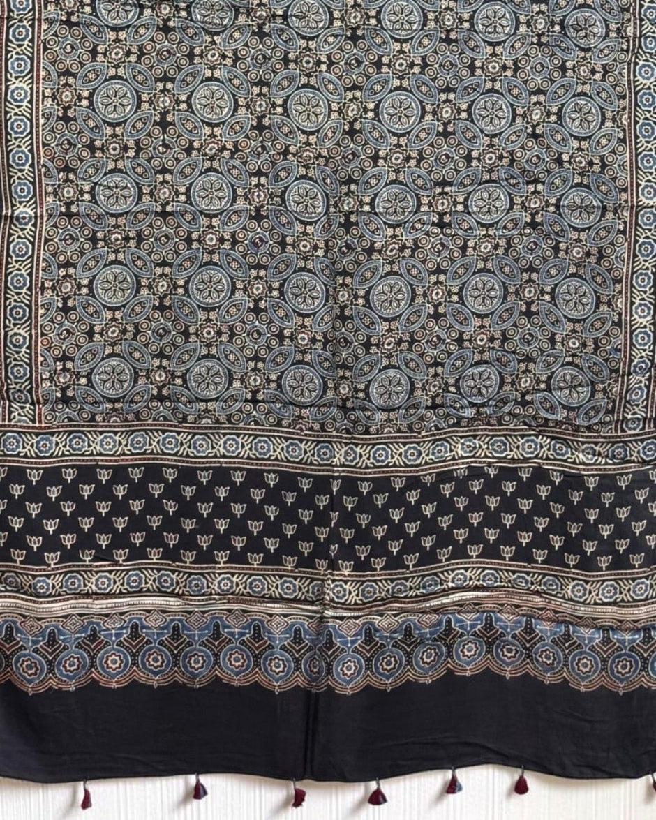 TAS Auto Crop Lower - Ajrakh Modal Silk Natural Dye Dupatta with Tassels 20