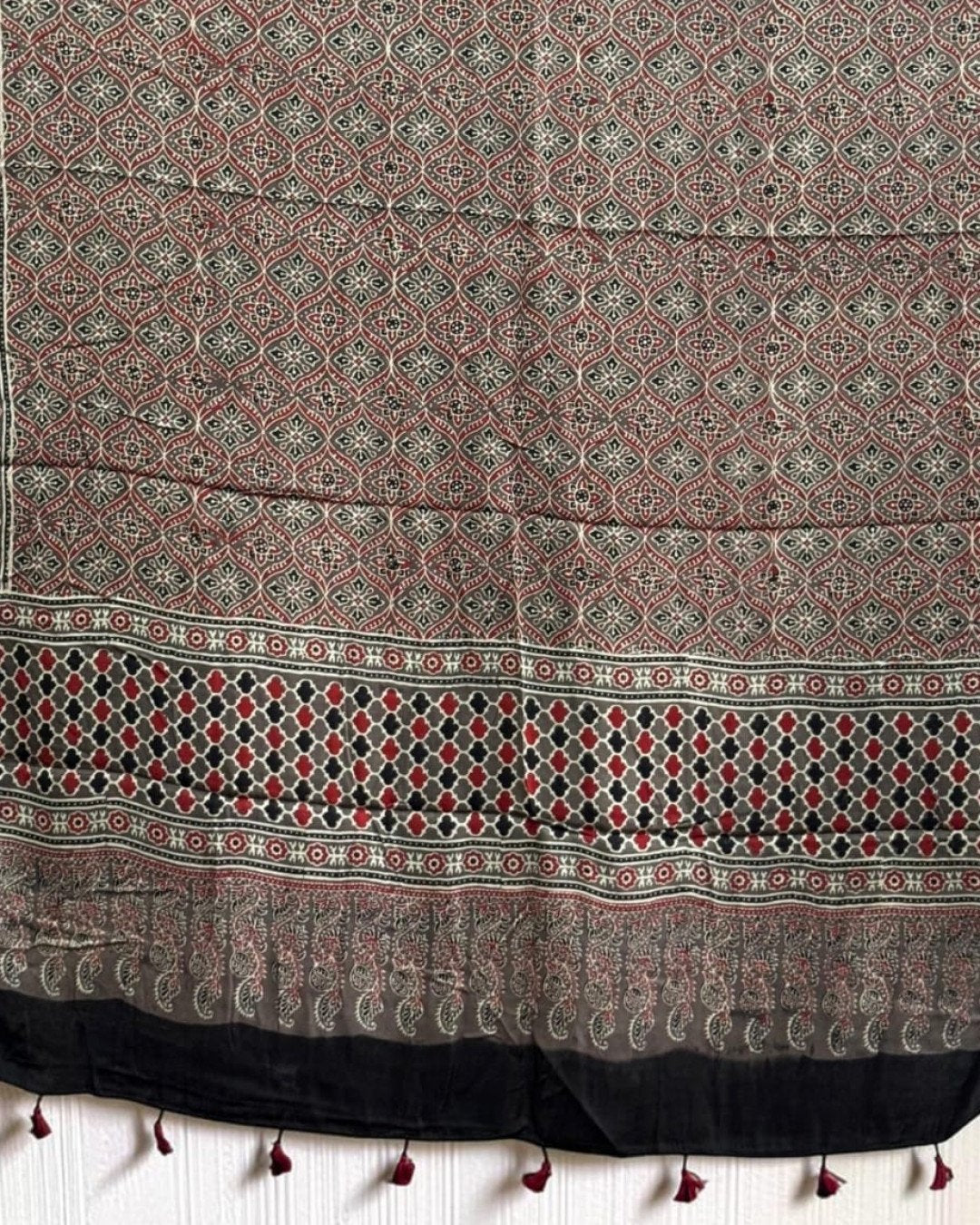 TAS Auto Crop Lower - Ajrakh Modal Silk Natural Dye Dupatta with Tassels 21