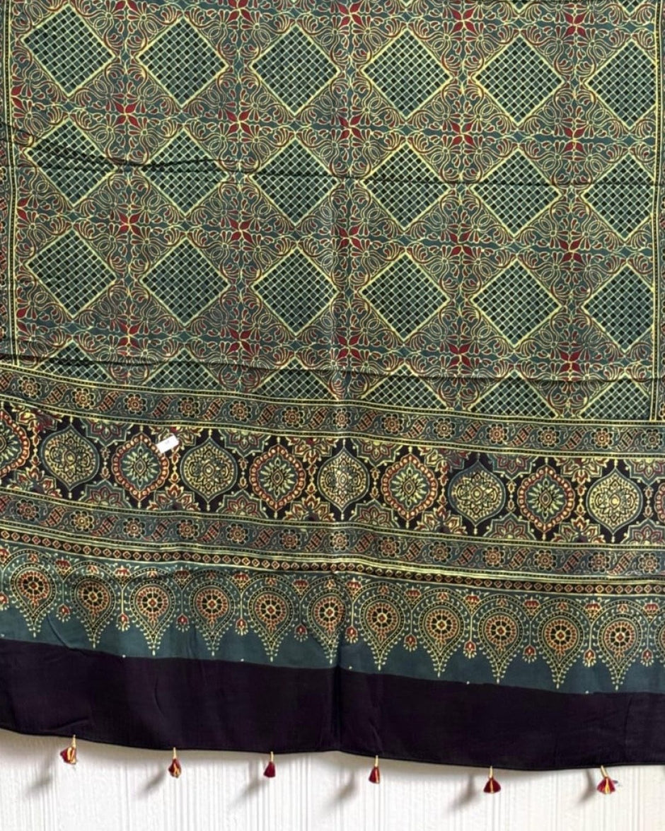 TAS Auto Crop Lower - Ajrakh Modal Silk Natural Dye Dupatta with Tassels 22