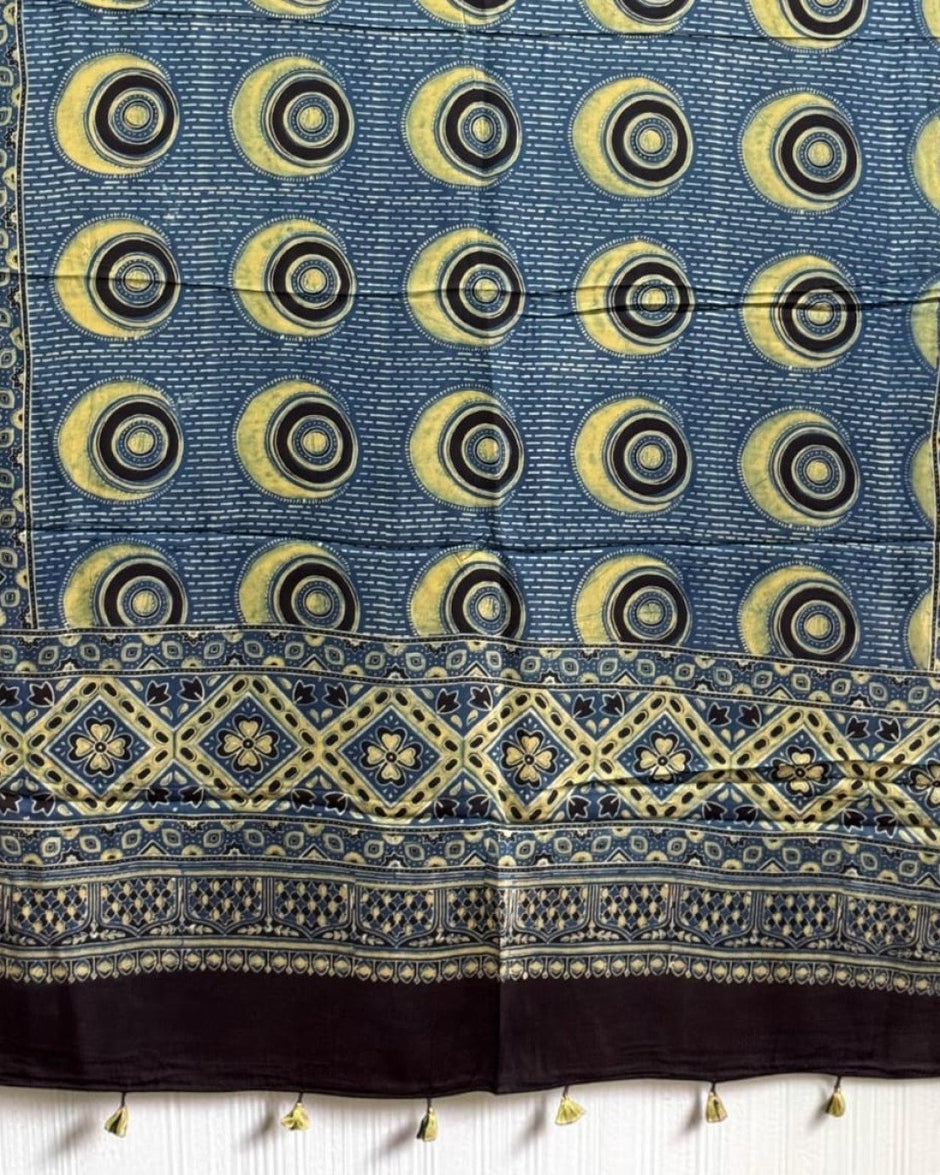 TAS Auto Crop Lower - Ajrakh Modal Silk Natural Dye Dupatta with Tassels 23