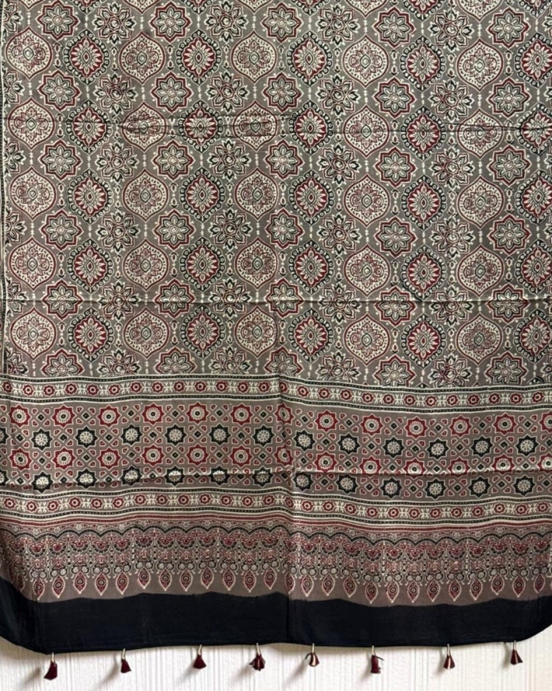 TAS Auto Crop Lower - Ajrakh Modal Silk Natural Dye Dupatta with Tassels 24