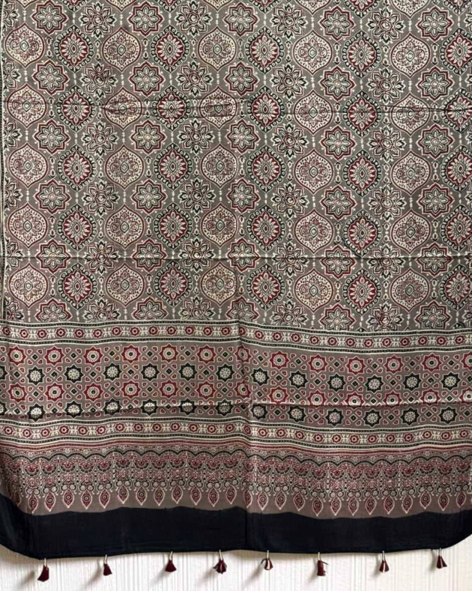 TAS Auto Crop Lower - Ajrakh Modal Silk Natural Dye Dupatta with Tassels 24