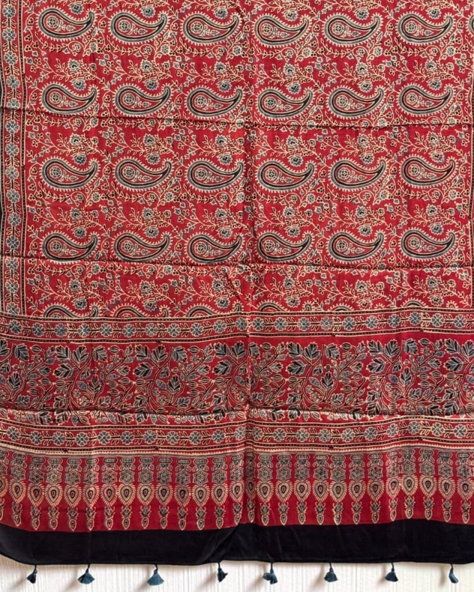 TAS Auto Crop Lower - Ajrakh Modal Silk Natural Dye Dupatta with Tassels 25