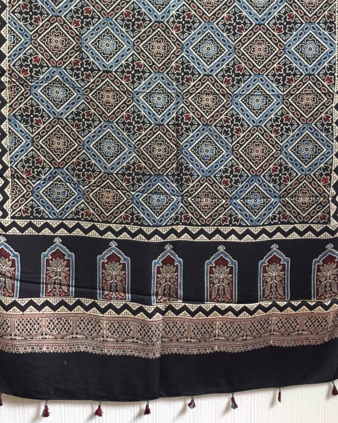 TAS Auto Crop Lower - Ajrakh Modal Silk Natural Dye Dupatta with Tassels 26
