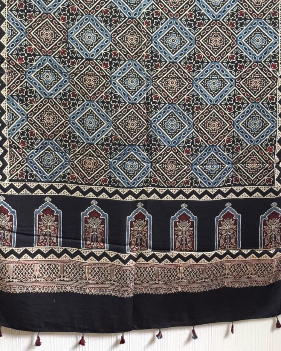 TAS Auto Crop Lower - Ajrakh Modal Silk Natural Dye Dupatta with Tassels 26