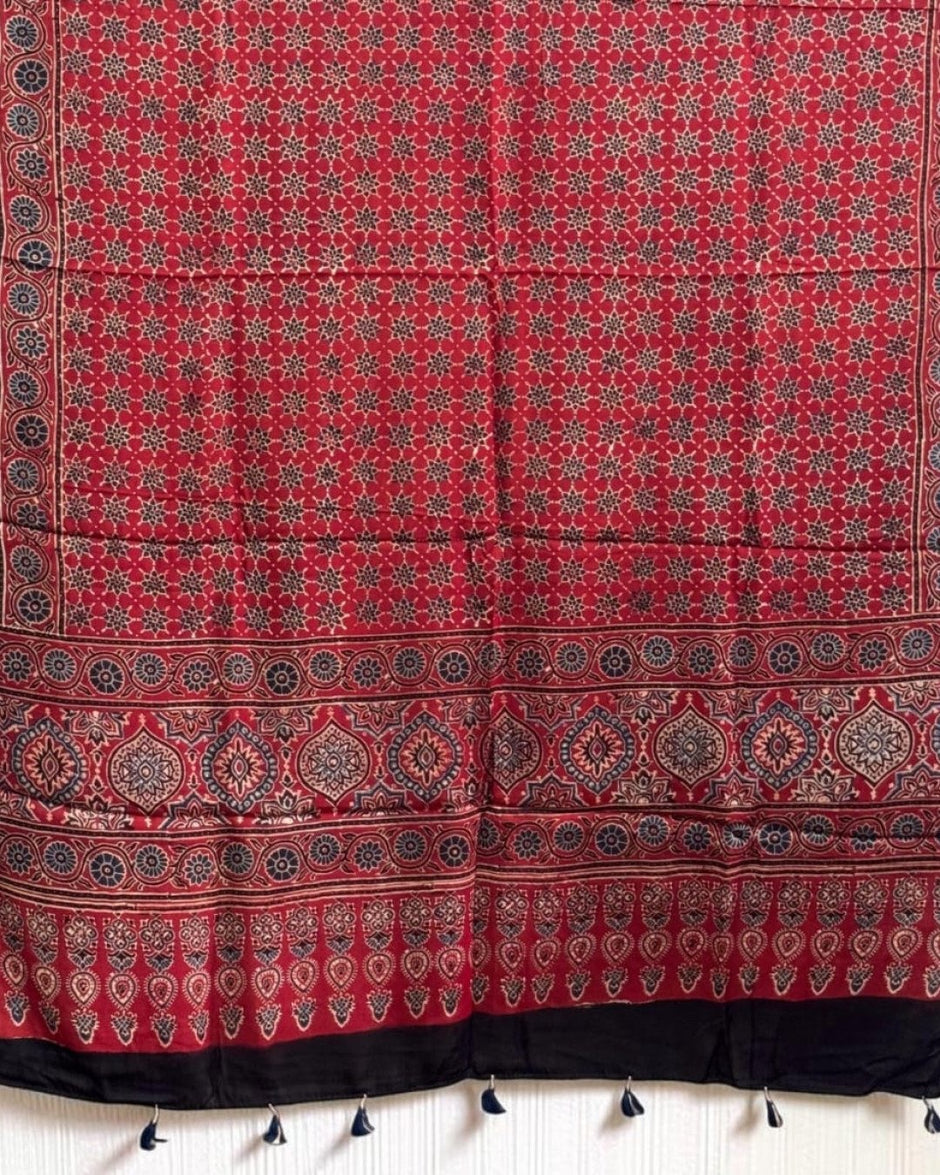 TAS Auto Crop Lower - Ajrakh Modal Silk Natural Dye Dupatta with Tassels 27