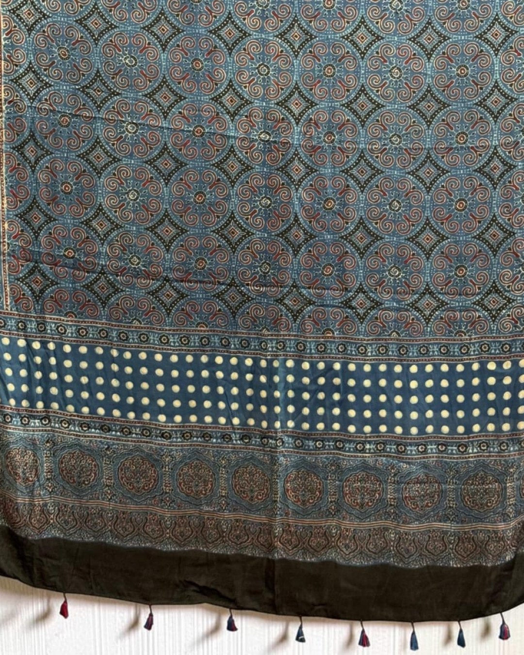 TAS Auto Crop Lower - Ajrakh Modal Silk Natural Dye Dupatta with Tassels 29