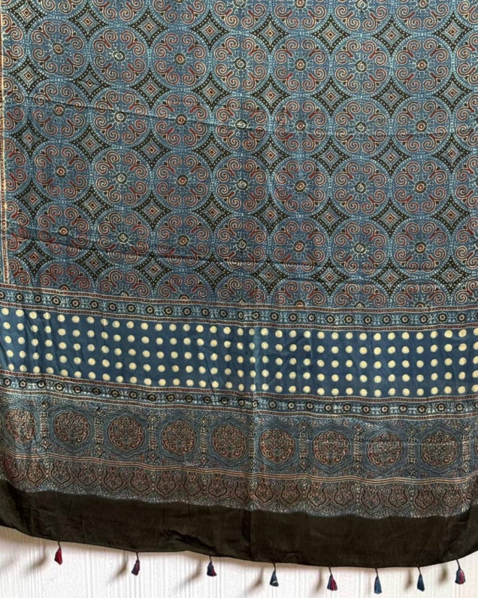 TAS Auto Crop Lower - Ajrakh Modal Silk Natural Dye Dupatta with Tassels 29