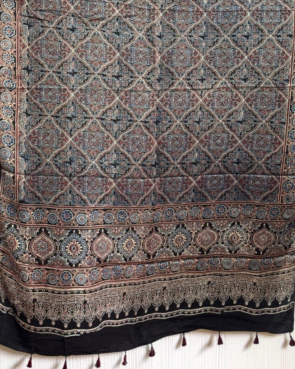 TAS Auto Crop Lower - Ajrakh Modal Silk Natural Dye Dupatta with Tassels 30