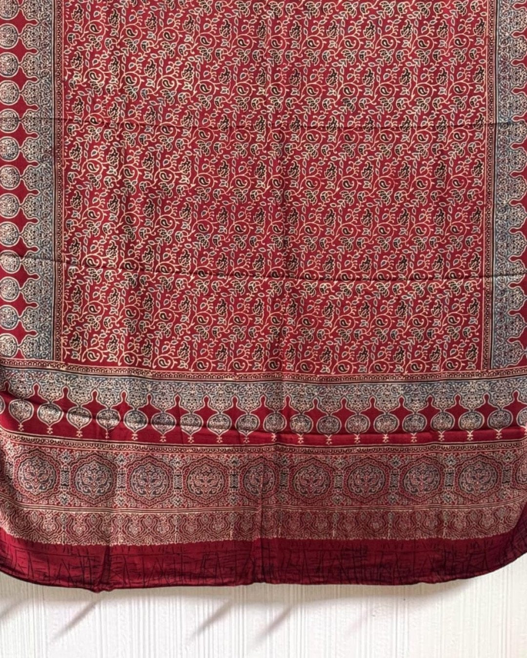 TAS Auto Crop Lower - Ajrakh Modal Silk Natural Dye Dupatta with Tassels 31