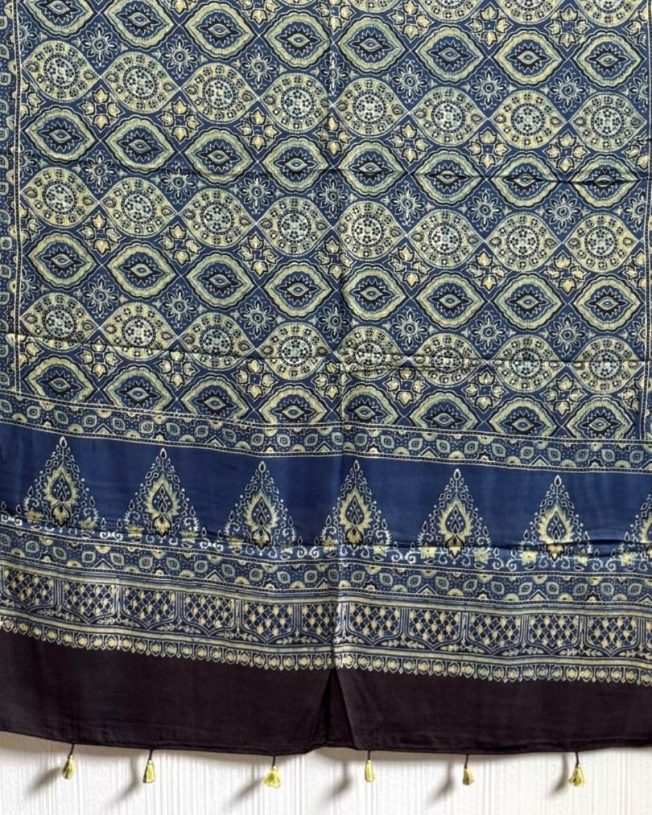 TAS Auto Crop Lower - Ajrakh Modal Silk Natural Dye Dupatta with Tassels 34