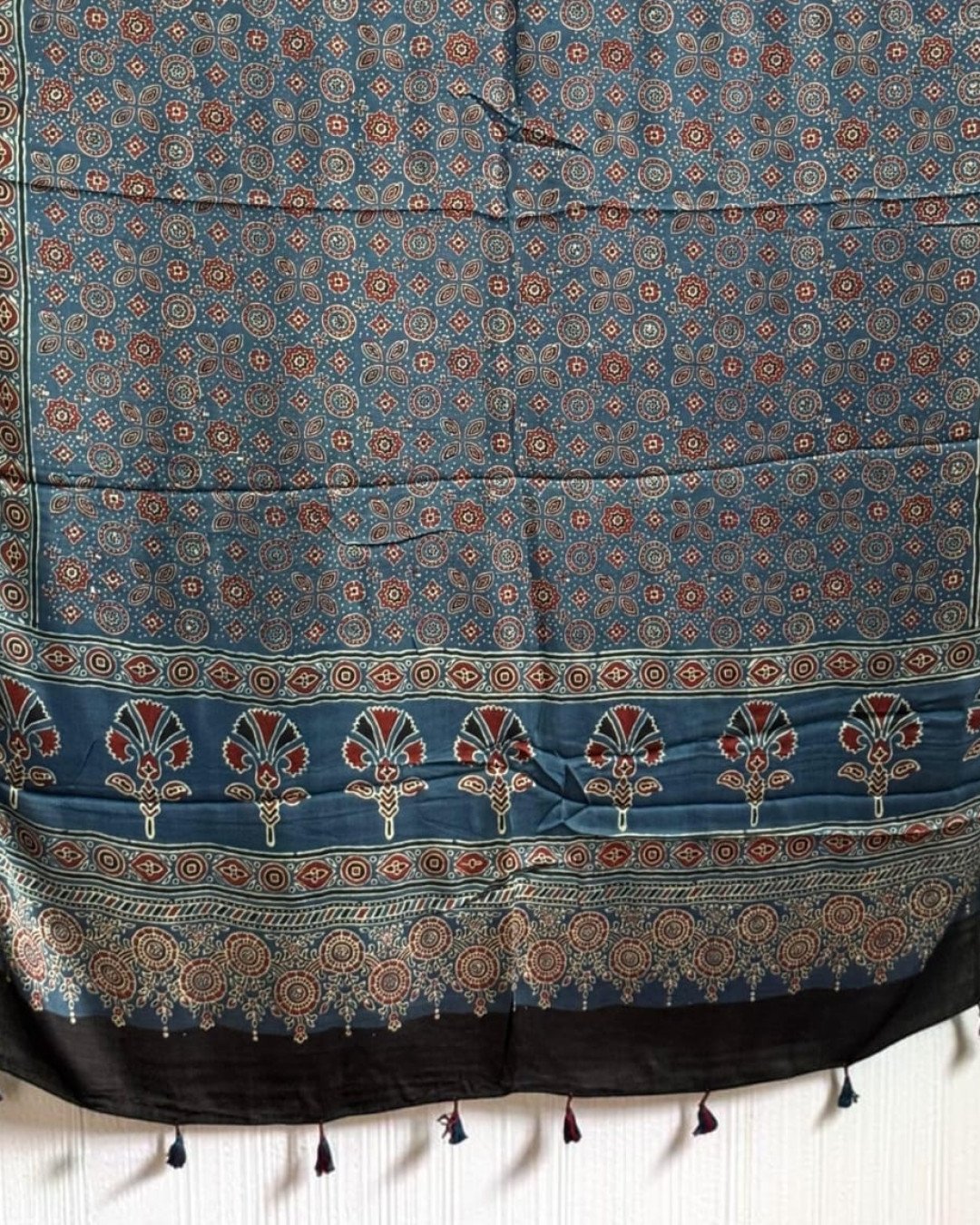 TAS Auto Crop Lower - Ajrakh Modal Silk Natural Dye Dupatta with Tassels 36