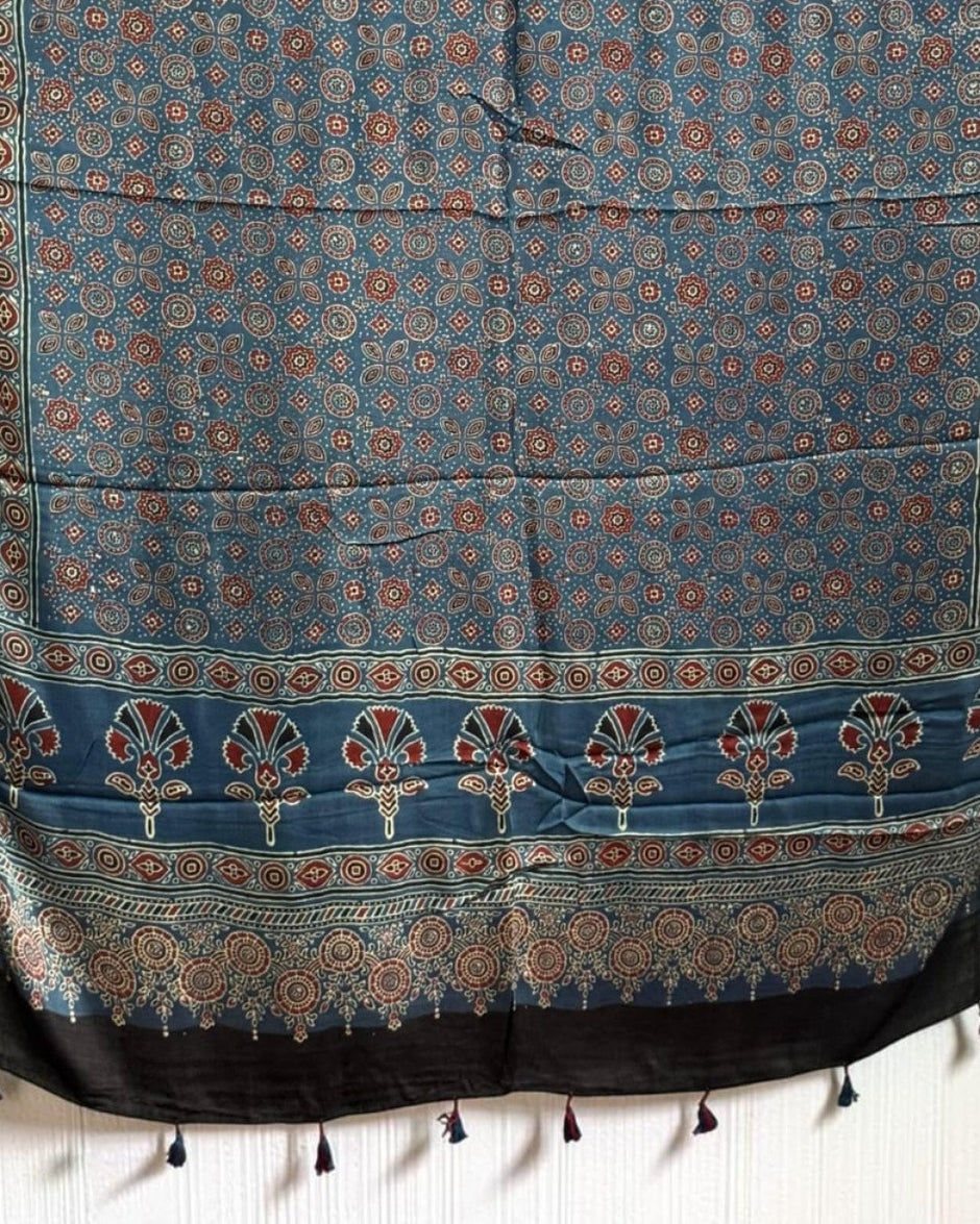 TAS Auto Crop Lower - Ajrakh Modal Silk Natural Dye Dupatta with Tassels 36